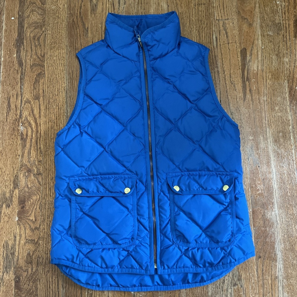 J Crew Womens Excursion Quilted Down Puffer Vest zipper Royal Blue Small